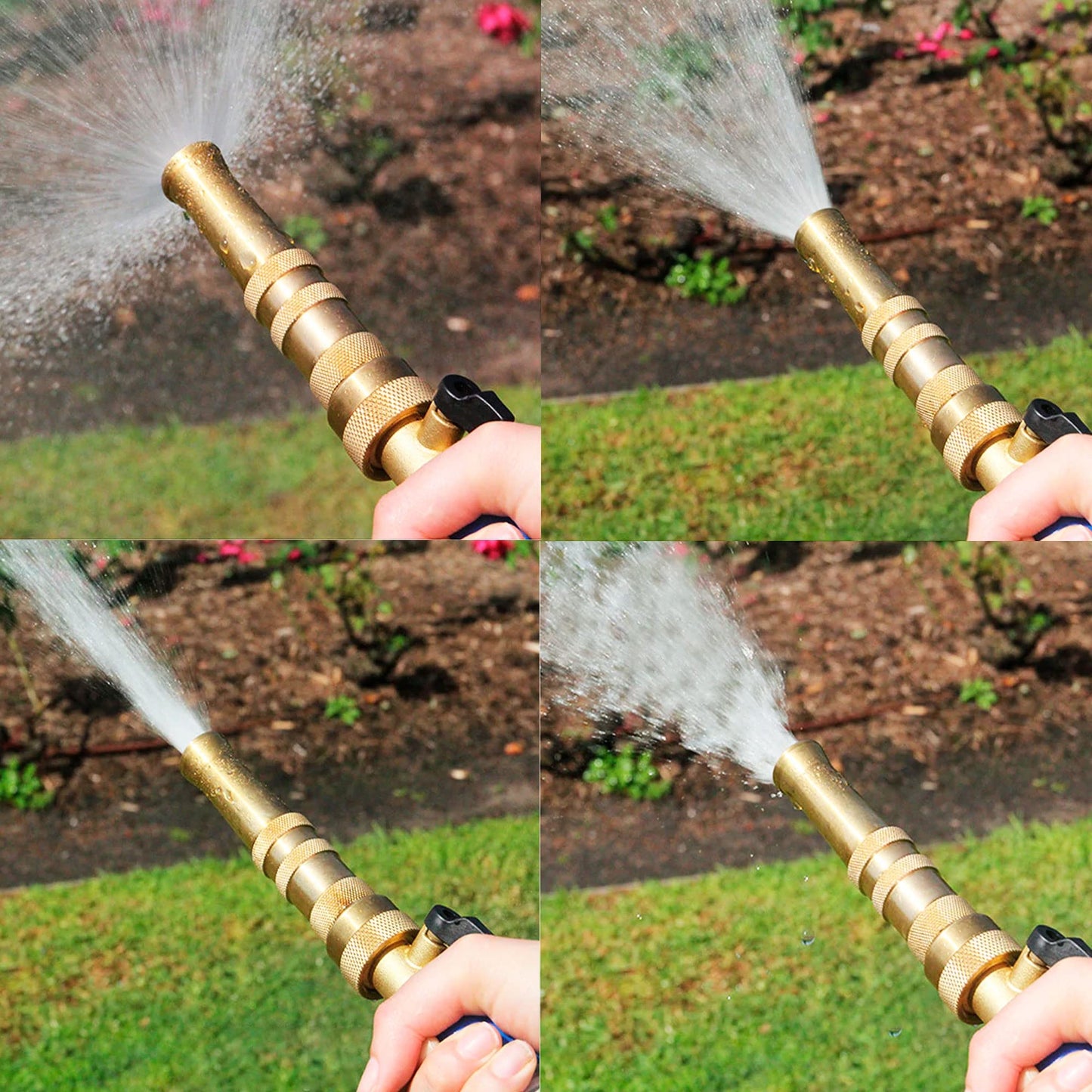 Hourleey Adjustable Twist Hose Nozzle, 4" Heavy-Duty Brass Hose Nozzle with 10 Garden Hose Rubber
