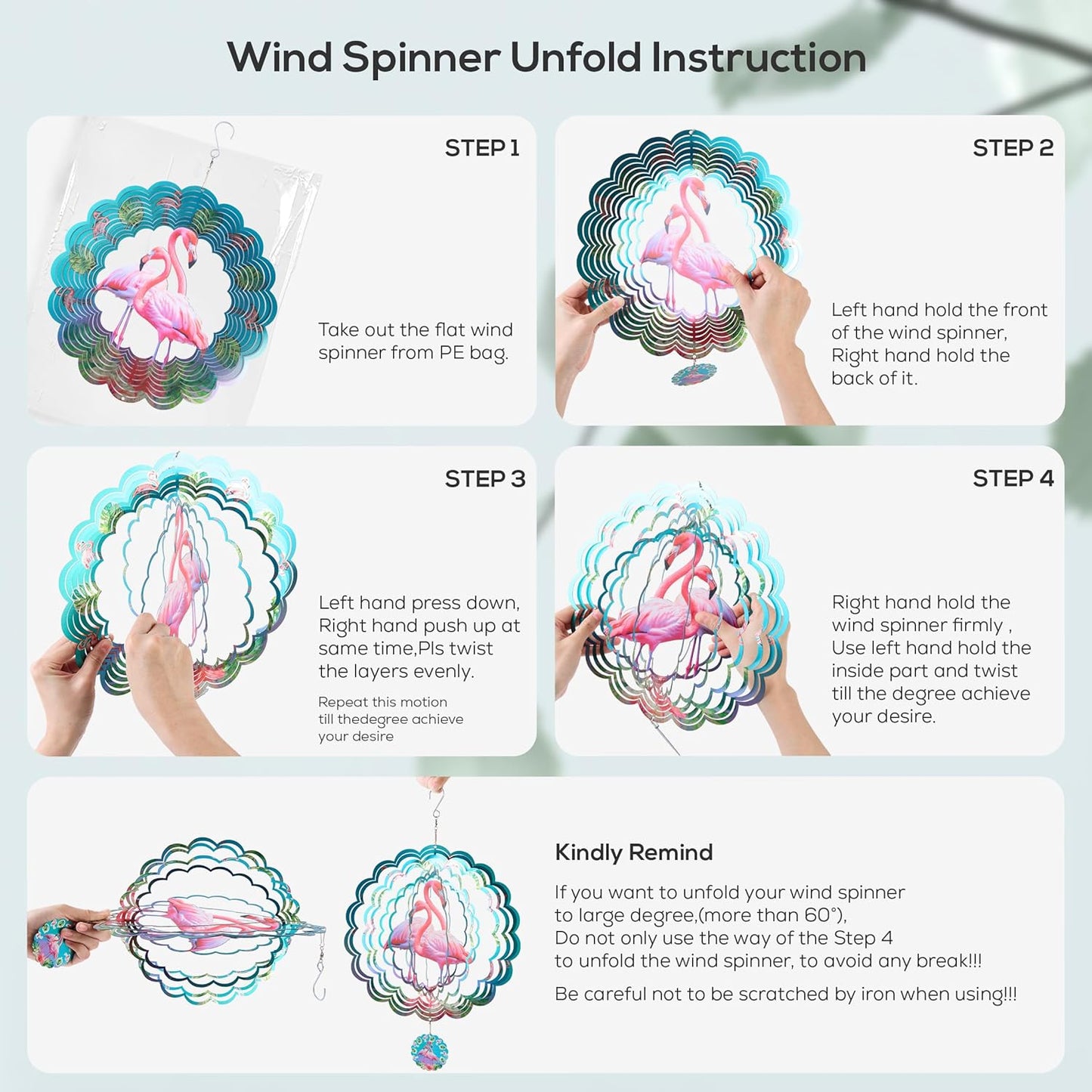 Metal Wind Spinner Outdoor Garden Decoration Laser Cutting Hanging Mandala Kinetic Wind Spinners 12 Inches Stainless Steel Outdoor Decorations for Patio (Flamingo)