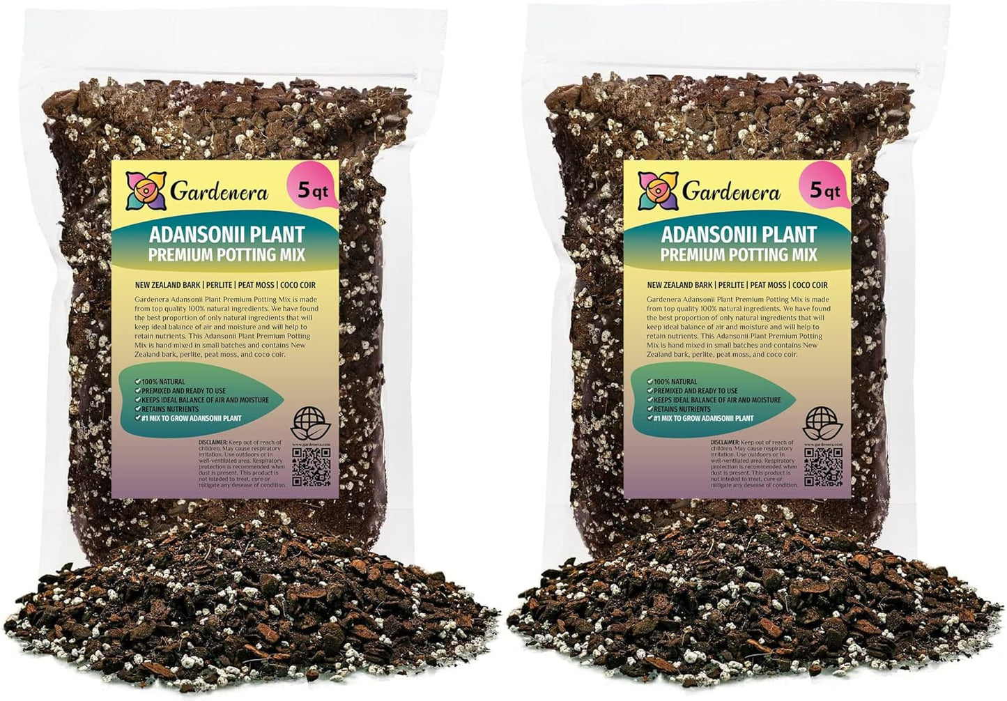 GARDENERA Monstera Adansonii Premium Soil Blend - 10 QT - Promote Aeration, Drainage & Nutrient Retention - (2 Bags of 5 Quart)