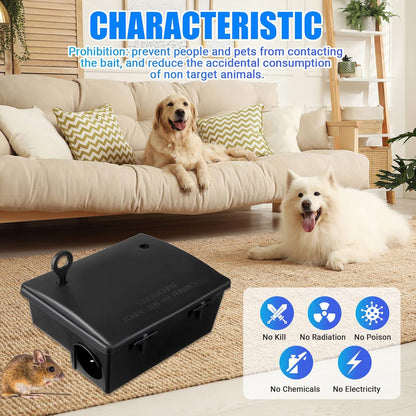 Qualirey 6 Pack Rat Bait Stations Large Rodent with Key Reusable Mouse Stations Mice Blocks Heavy Duty Boxes for Outdoor Rodents Mice Blocks, Bait Not Included, Black (9.8 x 7.5 x 3.9 Inches)