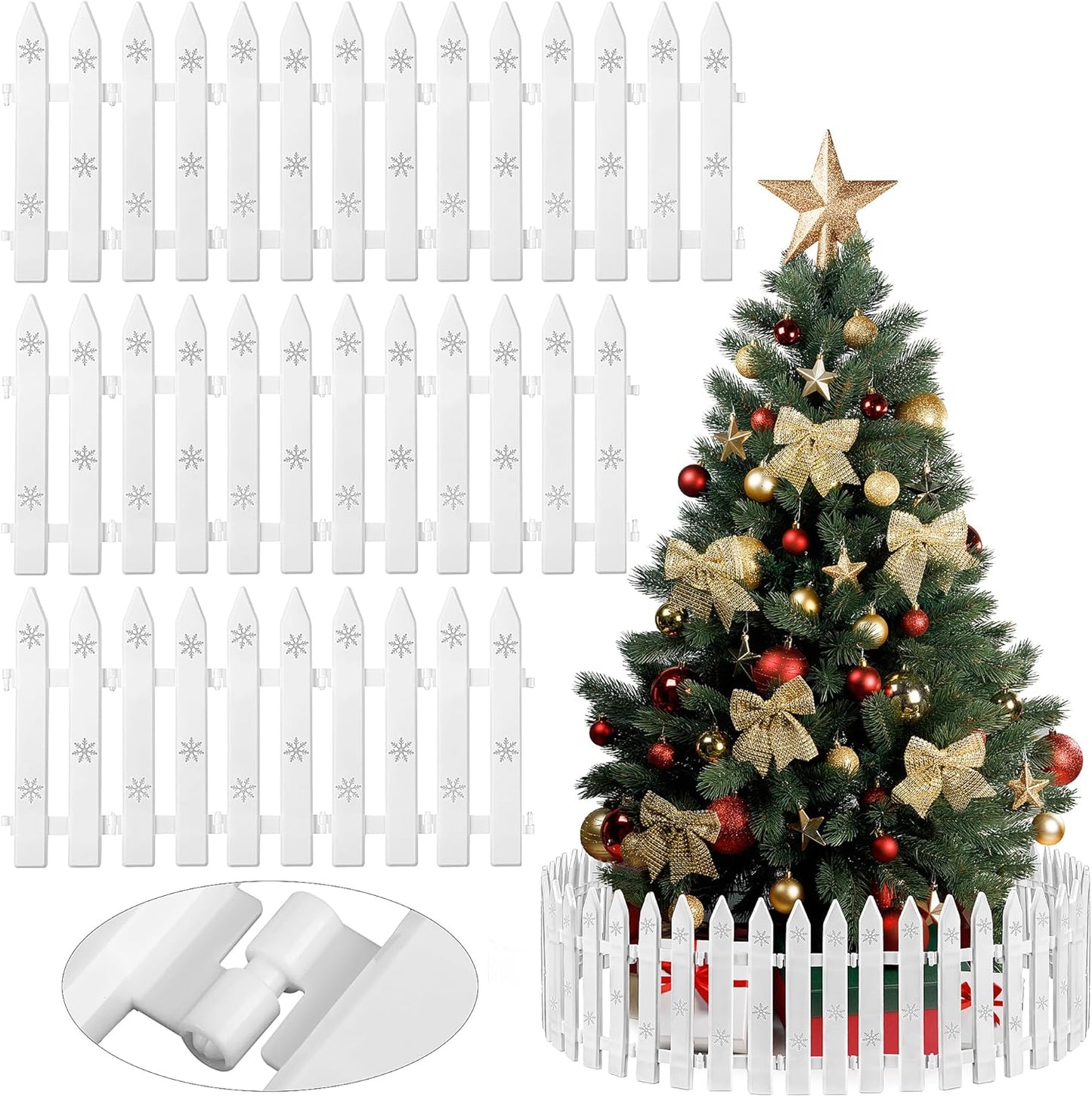Aodaer 36-Piece Plastic Picket Fence - 12 Inch White Christmas Fence Border Tree Barrier for Party, Wedding, Garden, Home Decoration