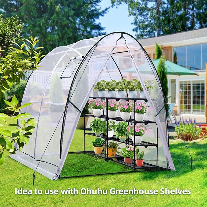 Ohuhu Portable Tunnel Greenhouse Outdoor: Heavy Duty Walk in Green House with Mesh Windows Durable Plastic PE Cover for Outside, 5.9x5.9x6.6 FT, White