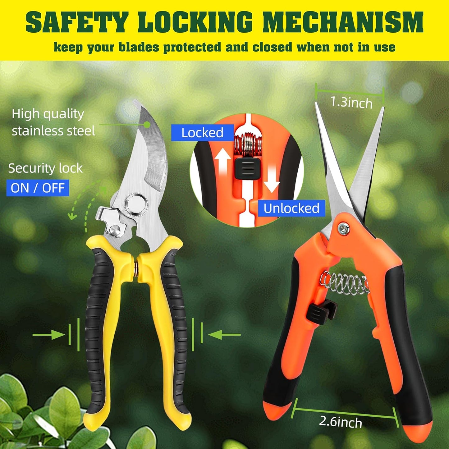 4 Pack Garden Pruning Shears, Stainless Steel Garden Shears, Gardening Shears, Garden Scissors, Clippers, Pruning Snips, Pruning Shears for Gardening Tools (4PCS Yellow Orange Green)