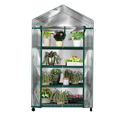 4 Tier Mini Greenhouse - Portable Greenhouse with Locking Wheels and PVC Cover for Indoor or