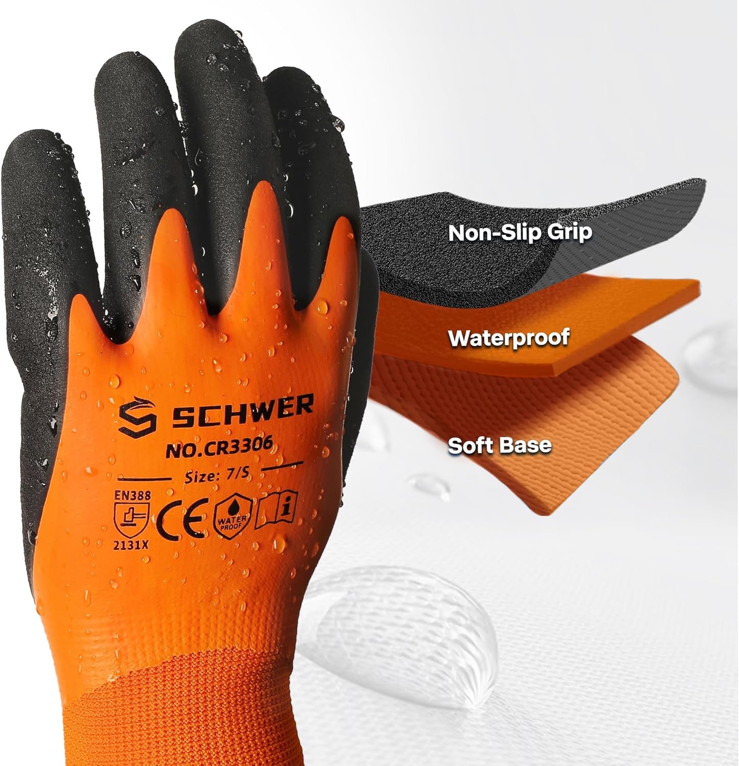 Schwer 2 Pairs Waterproof Work Gloves for Men and Women CR3306, Gardening Gloves with Double Latex Coated, Non-slip Working Gloves for Garden, Outdoor Construction, Car and Fish Cleaning, M