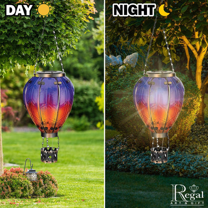 Regal Art & Gift Hot Air Balloon Solar Lantern – Hanging Solar-Powered LED Lights, Waterproof Portable Decorative Outdoor Lamp Made of Metal & Glass for Garden, Patios & Pathway – Purple (Large)