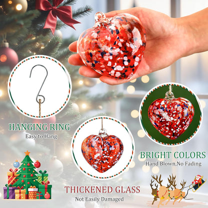 Hand Blown Glass Gazing Balls for Garden Love Heart Hanging Friendship Balls Christmas Ball Ornaments for Xmas Tree Decoration (Red - A)
