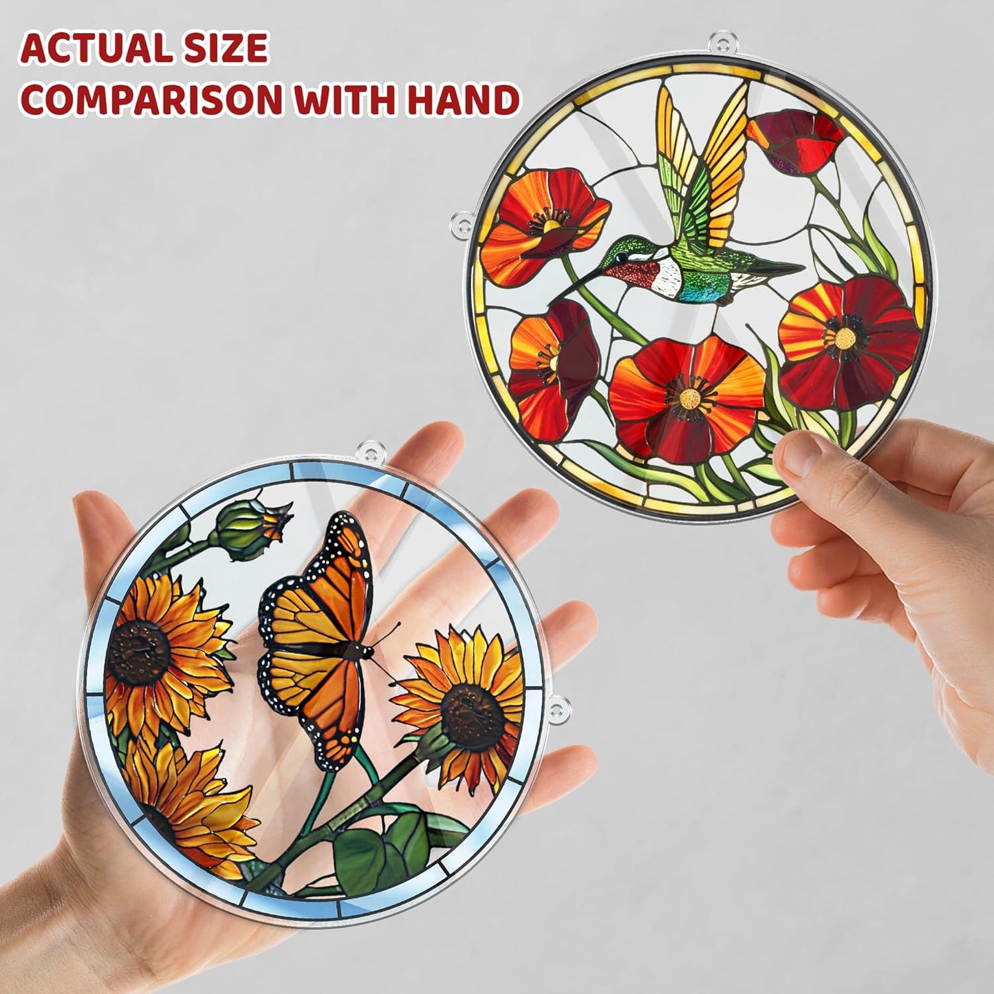 2 Hummingbird Butterfly Acrylic Suncatcher, Art Decor for Home, Suncatcher for Window Hanging Indoor, Garden, Housewarming, Gift for Mom, Grandma, Women, Friend, Bird Lover SCB-A6-B2