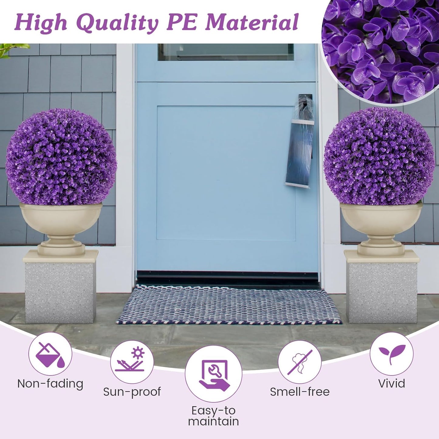 Goplus 17.5 Inch Topiary Balls Artificial Outdoor Set of 2, Faux Purple Eucalyptus Decorative Balls, Fake Plant Sphere, Round Artificial Plant Balls for Front Door, Porch, Backyard, Home Décor