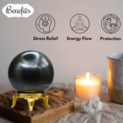 Amazing Gemstone Hematite Crystal Ball with Stand - 2 Inches Crystal Sphere Meditation Balls for Witchcraft and Decorative Balls