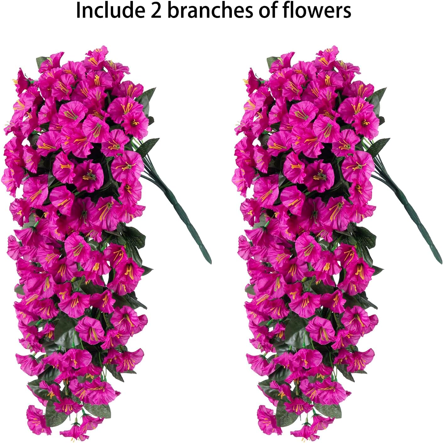 Artificial Fake Hanging Flowers Plants for Outdoor Outside Decoration, 2PCS Faux Silk UV Resistant Look Real Fuchsia Morning Glory Trailing Vines for Home Planter Porch Patio