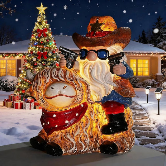 Solar Highland Cow Gnome Statue - Hand-Painted Resin Outdoor Decor for Garden & Yard, Unique Mothers Day Birthday Gifts for Grandma Women (Weatherproof)