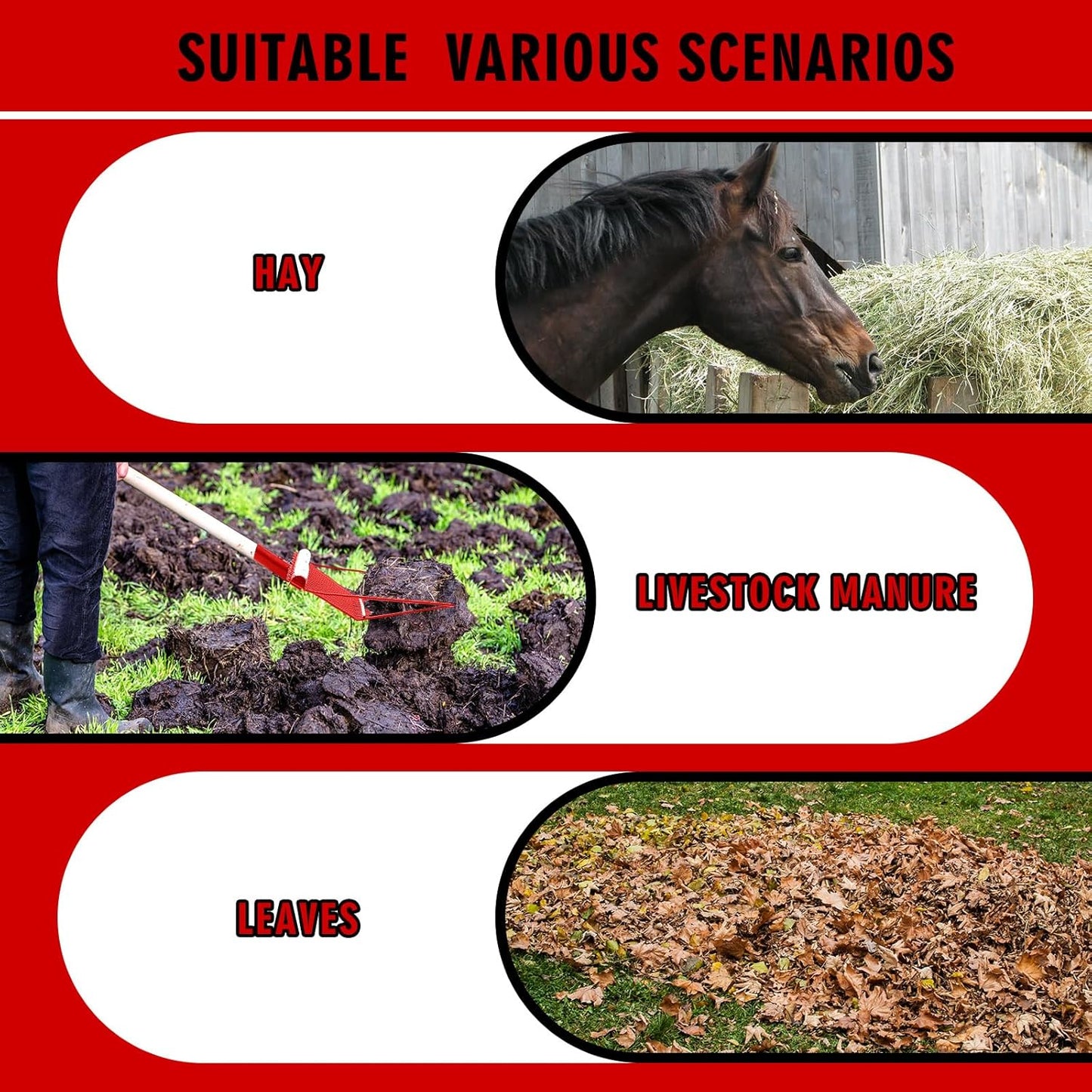 Tandefio 2 Pack Pitchfork Replacement Head Metal Horse Manure Rake Gardening Pitch Fork with Angled Tines for Horse Stall Poop Picking up(Red)