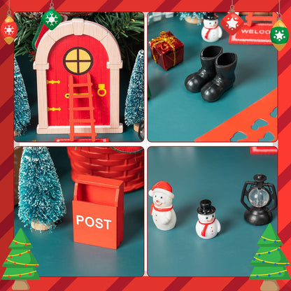 Haooryx Christmas Miniature Fairy Door - 22Pcs Christmas Winter Magic Wooden Miniature Fairy Doors Accessories Elf Magic Door Wall Fairies Magical Door Decoration Xmas Party Outdoor Decor (Wood Edge)