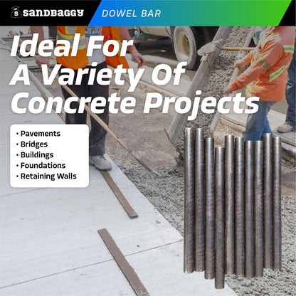 Sandbaggy Smooth Concrete Dowel Bar (3/4" W x 18" L) - Saw Cut Ends - Plain Grade 60 Steel - Construction Grade for Concrete Projects (3/4" W x 18" L, 40)