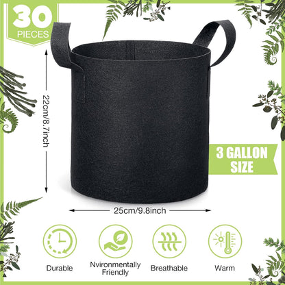 Boao 30 Pack 3 Gallon Grow Bags Aeration Fabric Pots for Plants with Handles Thickened Non Woven Grow Pots Bulk Plant Bags for Garden Vegetable Flower