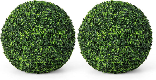 Goplus 2 PCS 19 Inch Artificial Plant Topiary Ball, Round Faux Boxwood Balls Outdoor, Garden