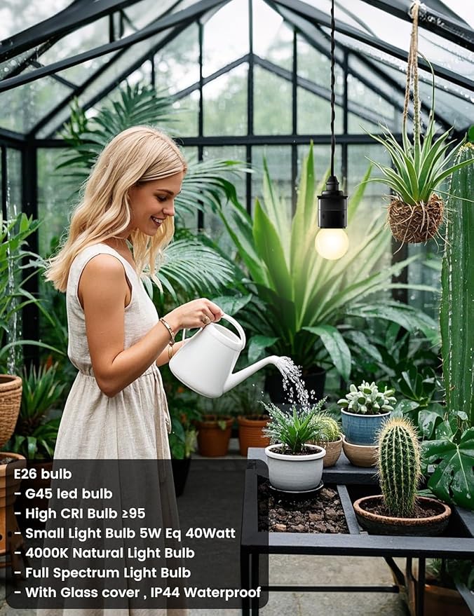 BSOD Full Spectrum Light Bulb, Grow Light Bulbs G45 Small Lightbulbs E26 LED 5W Eq 40W Globe 360-Degree PPFD Sunlight 4000K for Home, Plant, Freezer, Lamp (2 Natural White Bulbs)