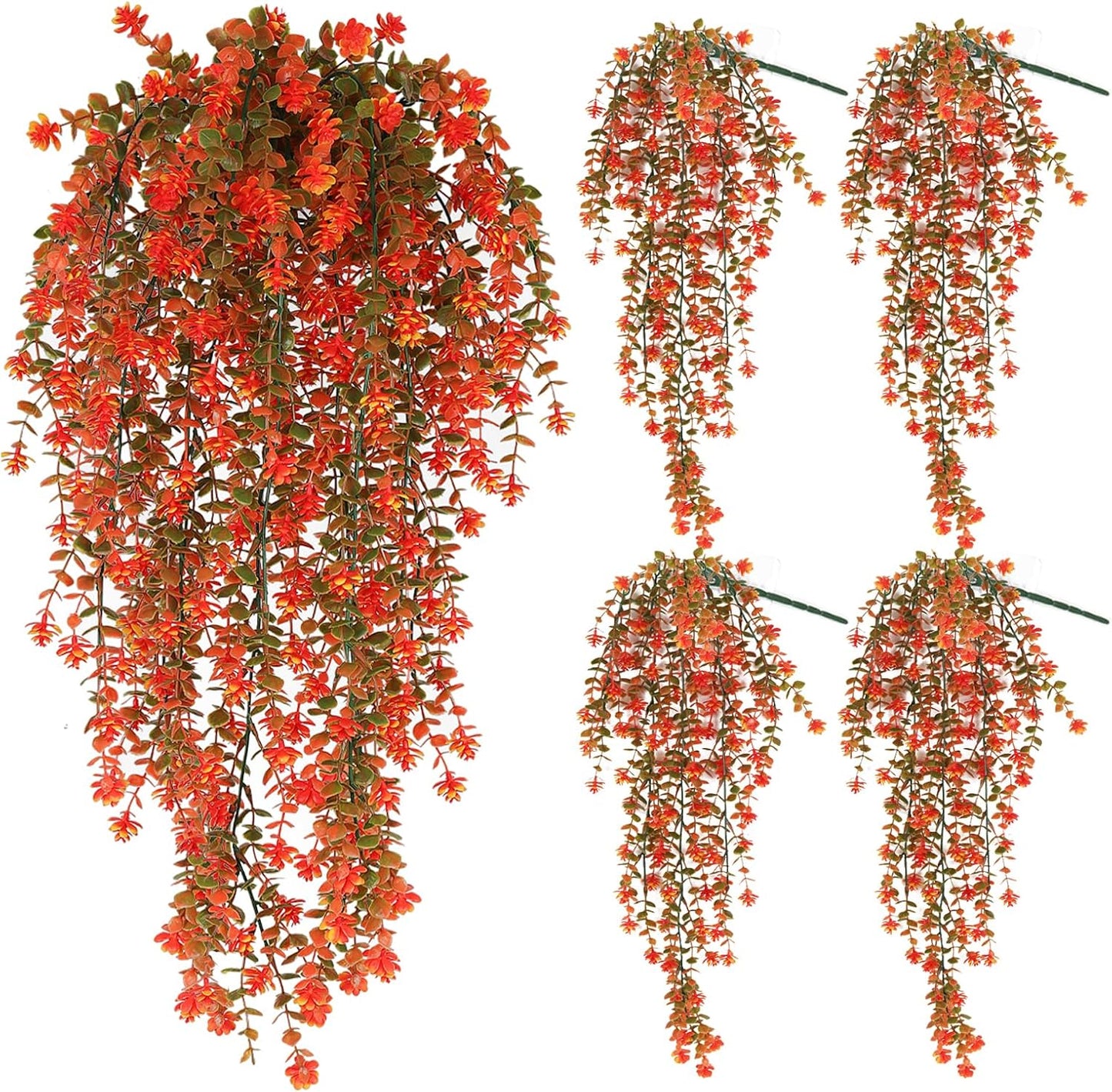 SJL Artificial Fake Fall Hanging Flowers Fake Plant Artificial Hanging Plants Flower Fall Eucalyptus Palnts Outdoor Faux Autumn Vines Decor Real Touch for Patio Living Room Thanksgiving (Salmon)