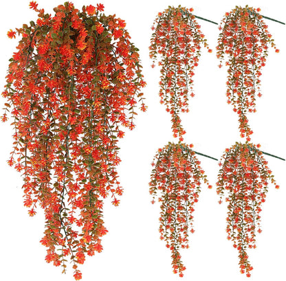 SJL Artificial Fake Fall Hanging Flowers Fake Plant Artificial Hanging Plants Flower Fall Eucalyptus Palnts Outdoor Faux Autumn Vines Decor Real Touch for Patio Living Room Thanksgiving (Salmon)