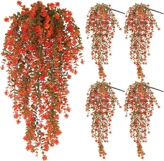 SJL Artificial Fake Fall Hanging Flowers Fake Plant Artificial Hanging Plants Flower Fall Eucalyptus Palnts Outdoor Faux Autumn Vines Decor Real Touch for Patio Living Room Thanksgiving (Salmon)