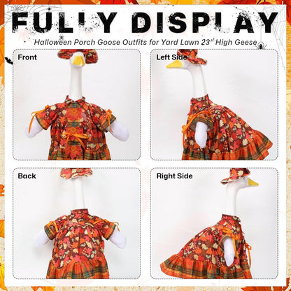 Fall Porch Goose Outfit Set for 23'' Plastic Statue Lawn Porch Goose Clothes with Thanksgiving Day Maple Leaf Skirt Hat Costume for Indoor Outdoor Patio Yard Lawn Art Decor
