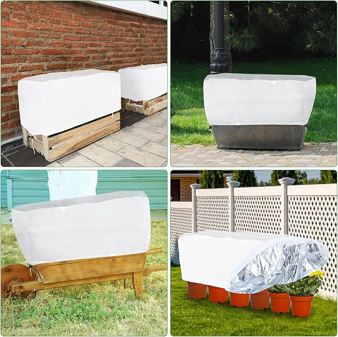 2 Pack Plant Covers Freeze Protection for Raised Garden Beds, Rectangular Winter Plant Frost Cloth with Insulated Liner and Drawstring, Garden Bed Frost Protection Blanket for Winter Outdoor Plants