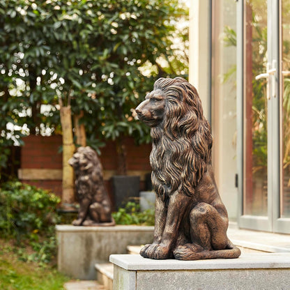 Glitzhome Guardian Sitting Lion Garden Statue MGO Outdoor Decoration, 27.75" H, Bronze