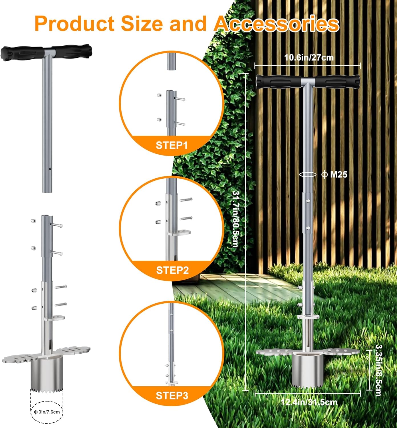 Sod Plugger Tool, Bulb Planter Tool with Stainless Steel Sharp Serrations, Grass Plugger Tool and Turf Cutter with Anti-slip pedal – Garden Tools and Yard Tools for Zoysia, Bermuda and More Plants