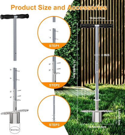 Sod Plugger Tool, Bulb Planter Tool with Stainless Steel Sharp Serrations, Grass Plugger Tool and Turf Cutter with Anti-slip pedal – Garden Tools and Yard Tools for Zoysia, Bermuda and More Plants