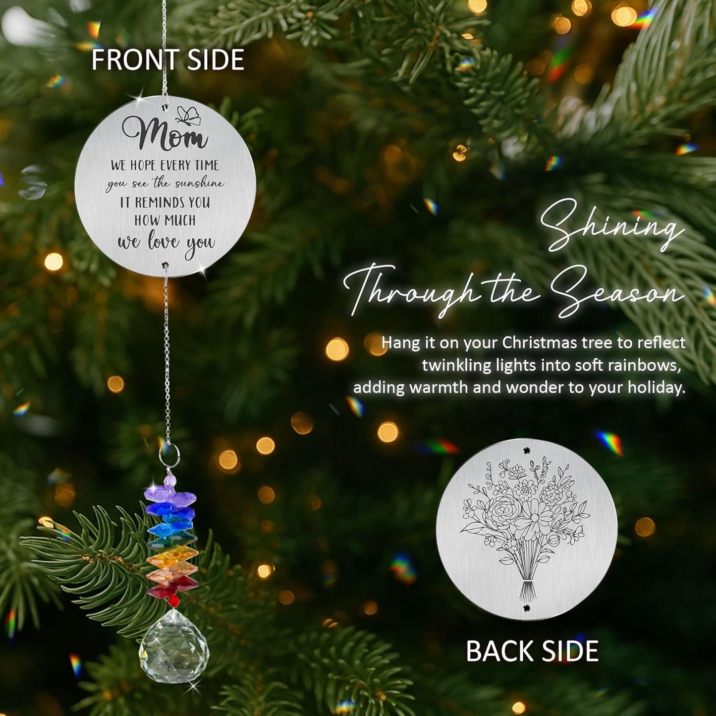 Gifts for Mom - Mom we Love You - Birthday Gift Crystal Suncatcher Rainbow Maker - Hanging Window Decor - Gift for Mother from Daughter Son - Sentimental Suncatcher Ornament