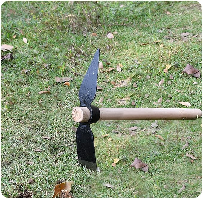 Garden Pick Mattock Hoe, 15.7" High Carbon Steel Dual-Use Tool with Wood Handle for Digging Weeding Soil Cultivation Gardening Farming‌