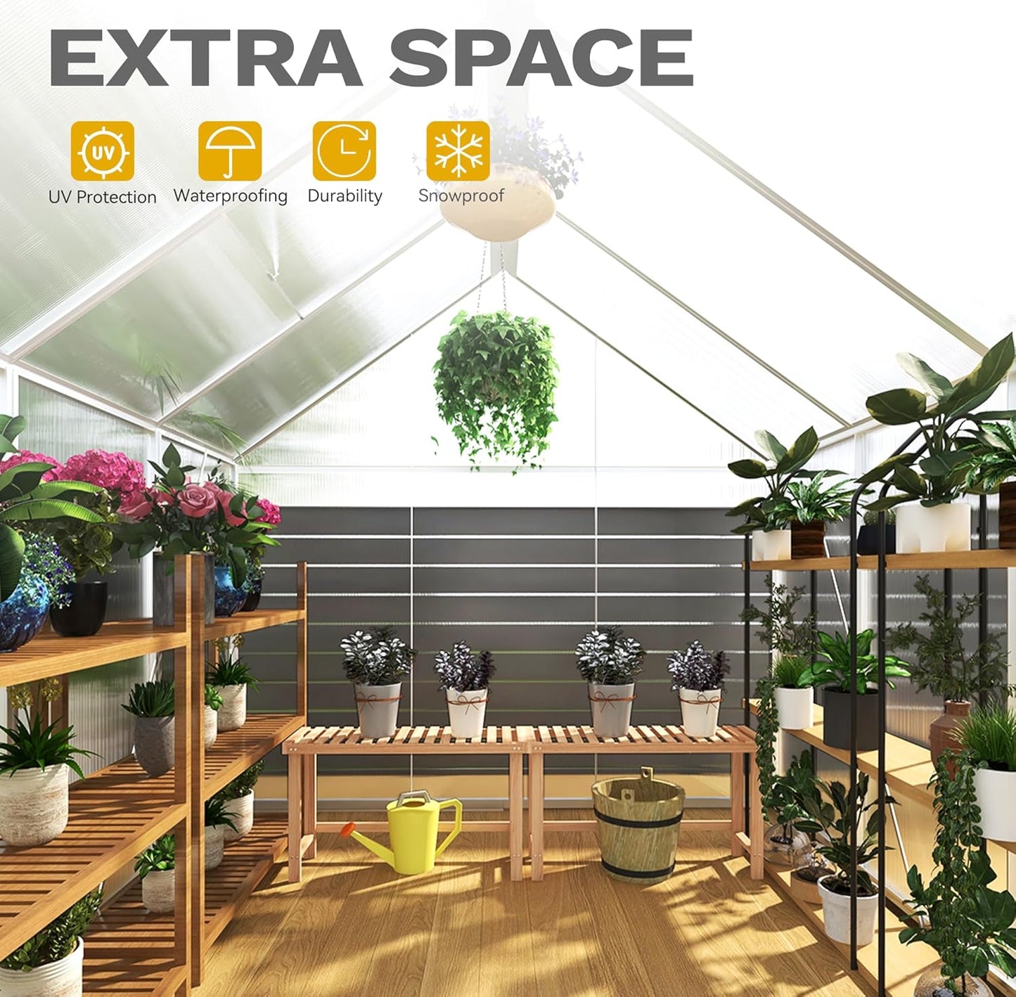 DWVO 8x12FT Polycarbonate Greenhouse Heavy Duty Green Houses Outdoor Aluminum Greenhouses with Sliding Doors Vent Window Walk-in Greenhouse Large Sun House for Garden Backyard, Matte Sliver