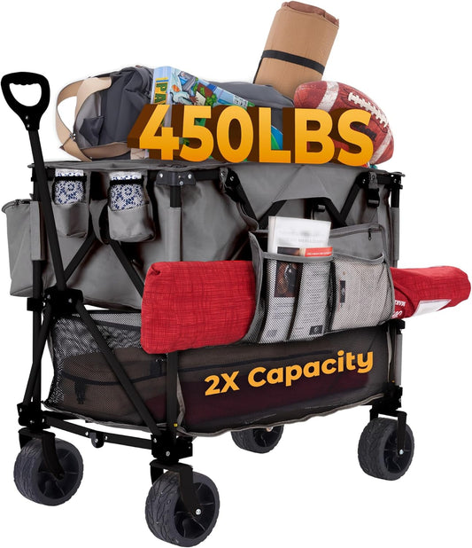 400L Collapsible Folding Double Decker Beach Wagon |Heavy Duty Utility Cart Extender|Supports