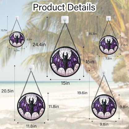 Stained Glass Window Hanging - Halloween Black Bat Purple Wings Monster Suncatcher for Doors Garden Home Spooky Sun Catchers Gothic Decor Horror Gift for Women Men Friend Boy Girl 9.8 in
