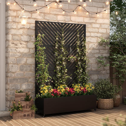Metal Raised Garden Bed with Trellis & Wheels,72" x 47"x 15.7" Planter Box with Trellis,Privacy Planters for Patio,Garden Bed for Climbing Plants,Suitable for Climbing Plants and Vegetables,Black