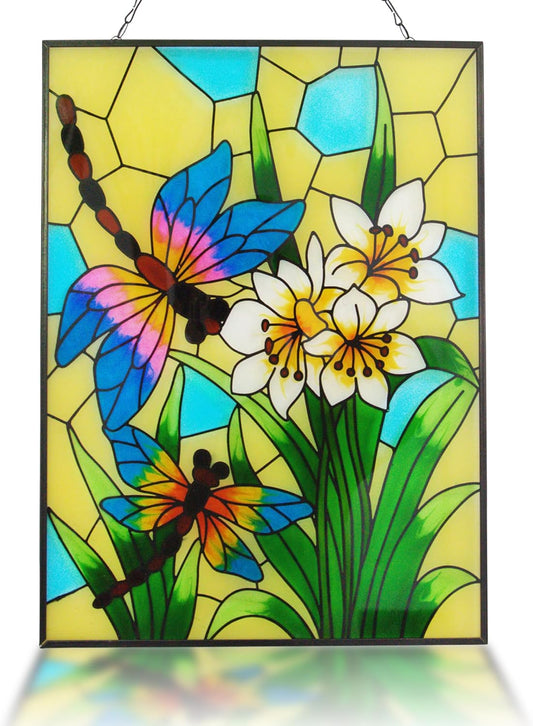 Stained Glass Window Hanging, Dragonfly Glass Art Decor, Sun Catchers Indoor Window, Rectangle
