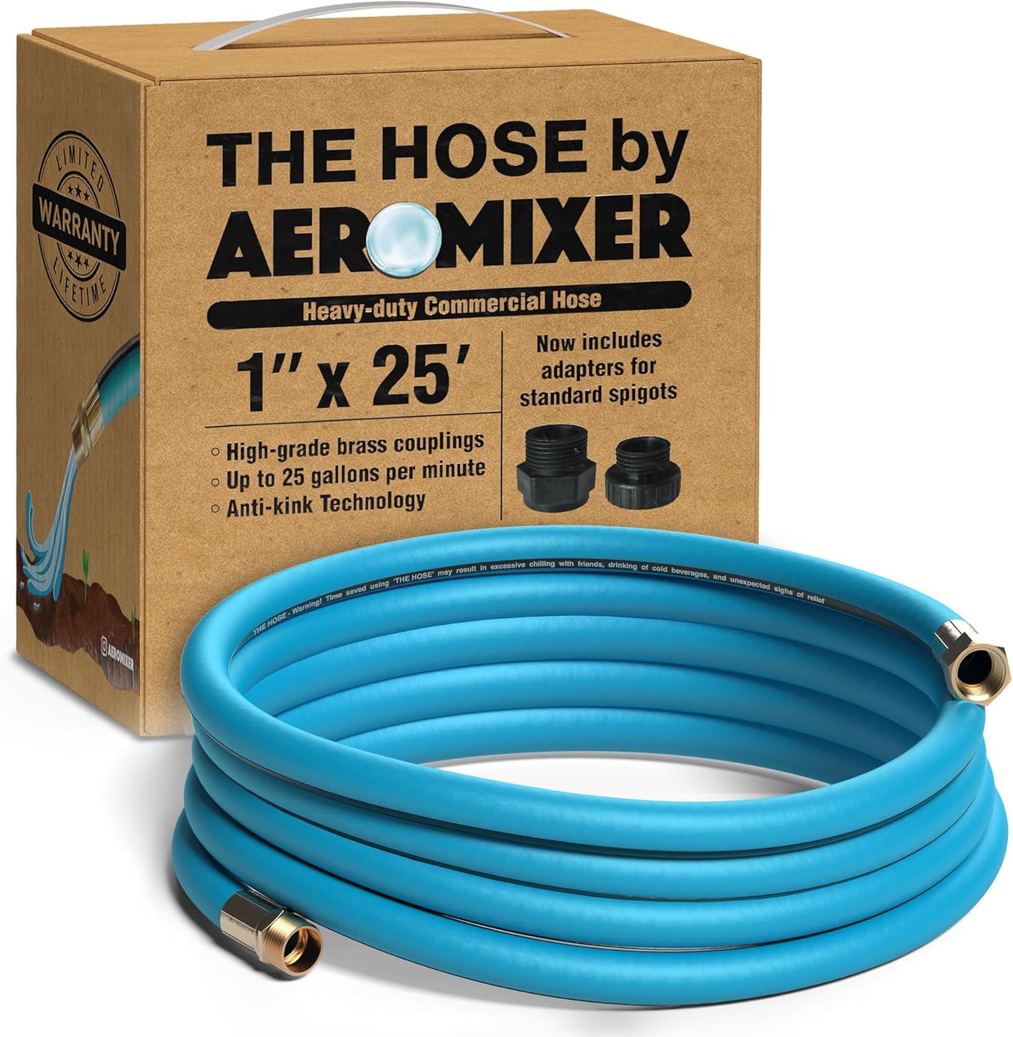 Aeromixer THE HOSE - 1 Inch Garden Hose 25 Ft, Kinkless Commercial Garden Hoses, Heavy Duty Industrial Water Hoses for Outdoors, 650 PSI High-Pressure Watering Tool for Farming and Gardening