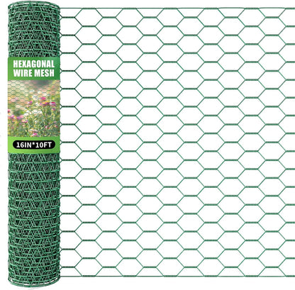 16in x 10ft Chicken Wire for Floral Arrangements, Green Chicken Wire, Hexagonal Galvanized Wire Mesh for Poultry Barrier, Flower Arrangement, Crafts and Garden