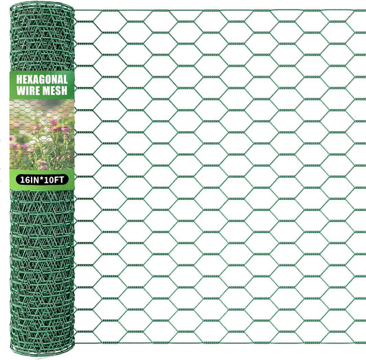 16in x 10ft Chicken Wire for Floral Arrangements, Green Chicken Wire, Hexagonal Galvanized Wire Mesh for Poultry Barrier, Flower Arrangement, Crafts and Garden