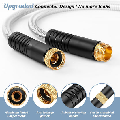 Garden Hose 50FT, Water Hose with 10 Function Nozzle, Garden Hose Metal with Leak-proof Connectors, No-Kink, Lightweight, Puncture-proof, Pet-proof, Sturdy, 550PSI, Hose for Outdoor, Yard