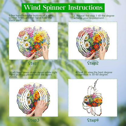 3D Flower Wind Spinner 10 Inch Garden Wind Spinners with Flower Designs for Yard Stainless Steel Flower Spinner with Unique Visual Effect Hanging Flower Wind Sculptures Garden Decor Gift