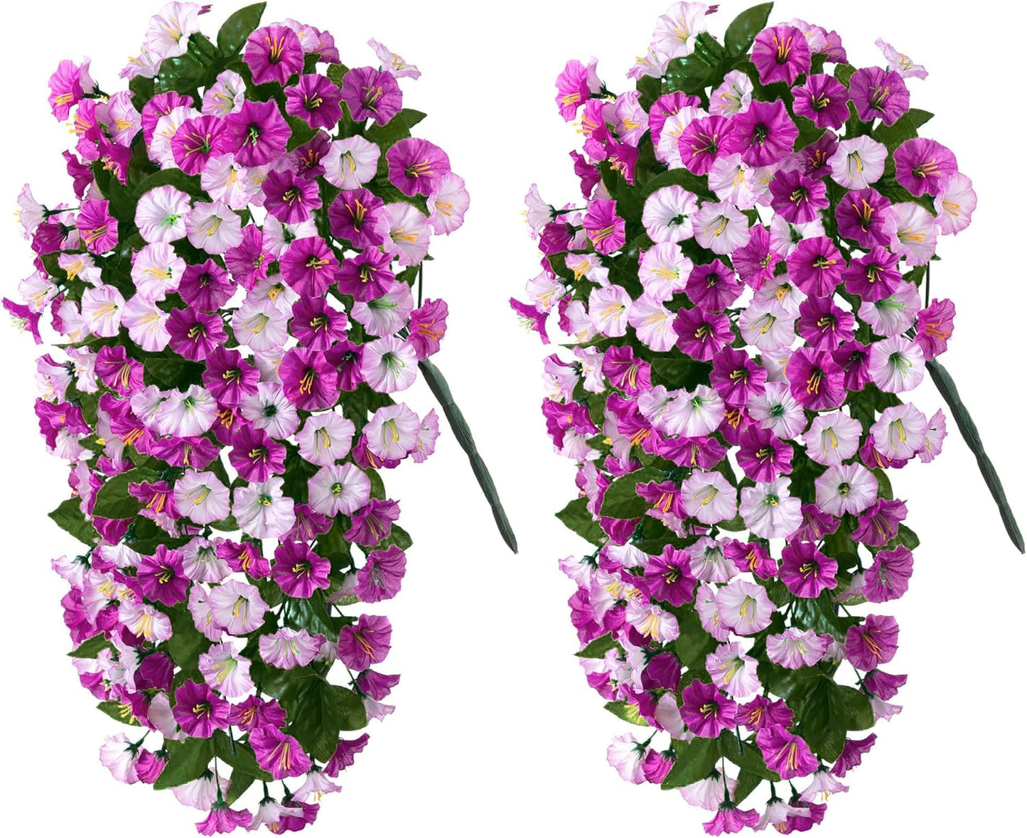 HyeFlora Artificial Fake Hanging Flowers Plants for Outdoor Outside, 2PCS Faux Silk Morning Glory Trailing Vines UV Resistant Look Real for Home Planter Porch Patio (Light Fuchsia+Fuchsia)