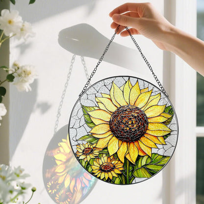 8-Inch Stained Glass Ornament, Stained Glass Window Hanging, Sunflower Ornament, Window Hanging Decor Suncatcher | Mother's Day, Christmas, Birthday, Gifts for Sunflower Plant Lovers