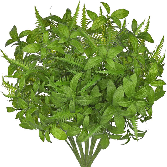Artificial Fern Mint Leaves Stems Mix Plants 5pcs Realistic UV Resistant Fake Greenery Plants and