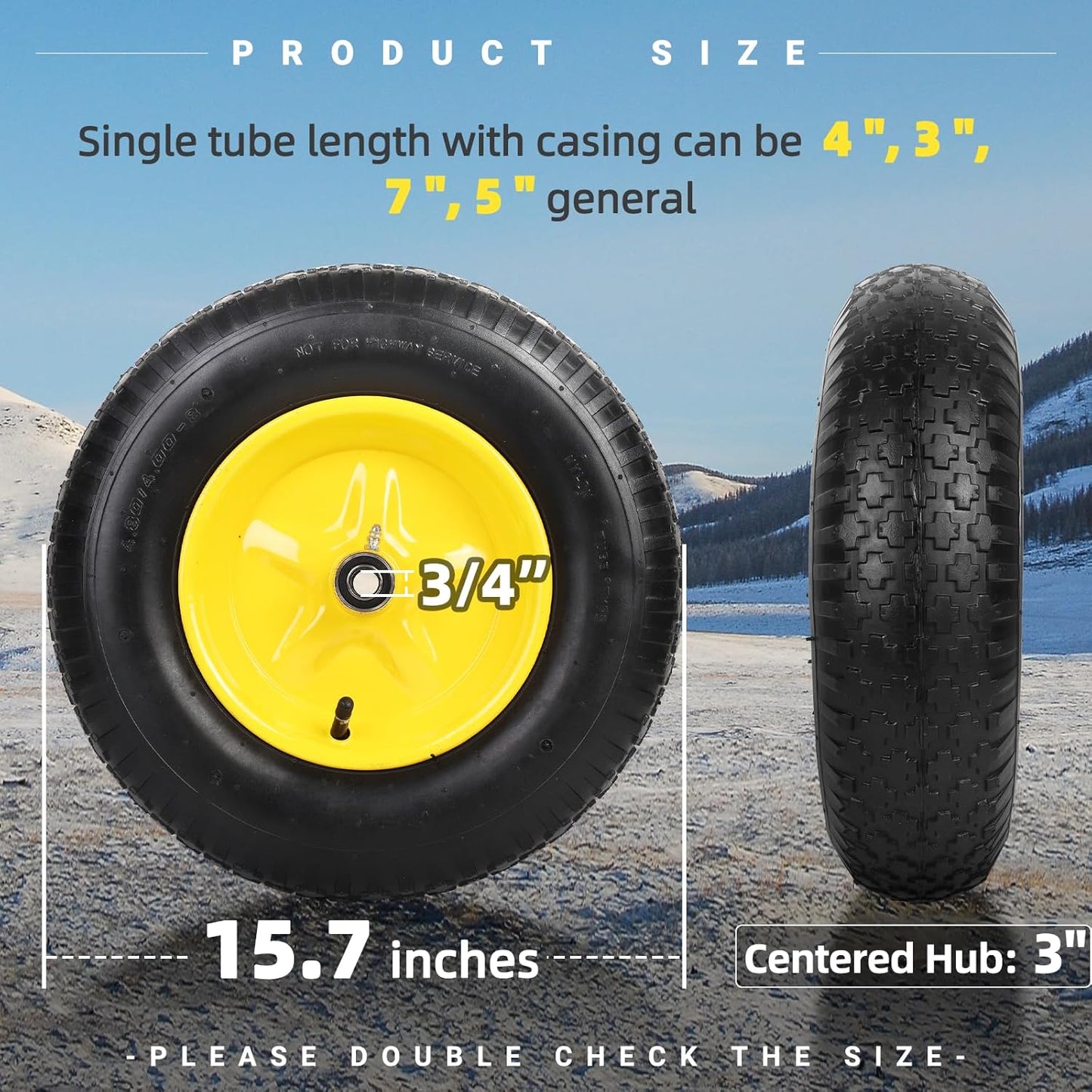 AR-PRO (2-PACK) 4.80/4.00-8" Tire and Wheel, 16" Pneumatic Tire Wheels with 3/4" Bearings and 3" Centered Hub for Wheelbarrow, Hand Truck, Garden Carts, Yard Wagon Dump Cart (Extra 5/8" Bearings)