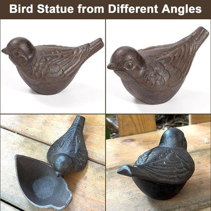 Cast Iron Bird Key Hider, Bird Statue and Keys Hiders Outside, Decorative Outdoor Hidden Keys Holder, Animal Shaped Hide a Key for Indoor Garden Yard Patio Decor, Brown