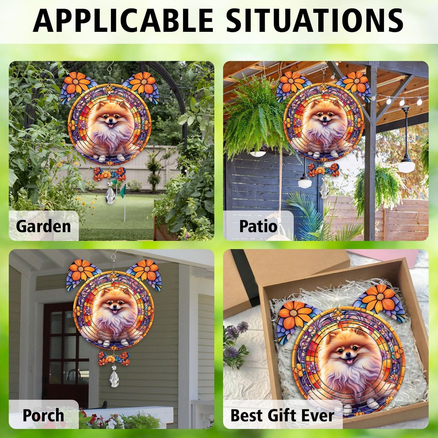 Pomeranian Dog Ears Wind Spinner, Pomeranian Wind Spinner Hanging for Yard and Garden V02