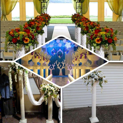 Efavormart 2 Pack 25" Tall White PVC 10mm Crystal Beaded Studded French Inspired Pedestal Column Stand for Floral Arrangements, Wedding, Aisle Decor, DIY Background Designing