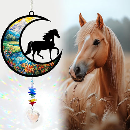 Horse Suncatcher, Personalized Pet Loss Gift with Name & Date, Heart-Shaped Crystal Sun Catcher, Horse Remembrance Sympathy Rainbow Maker for Window & Garden